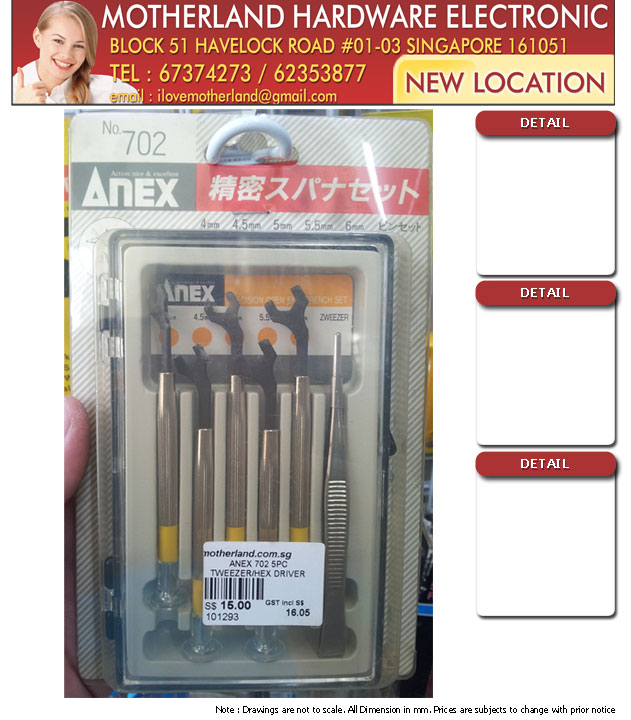 Anex No 702 5pcs tweezer nut driver