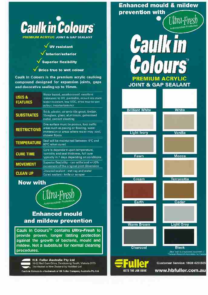 Selleys Coloured Caulk Colour Chart