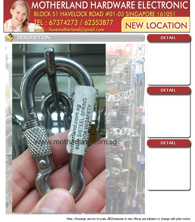 vin 8mm stainless steel latch hook with safety lock